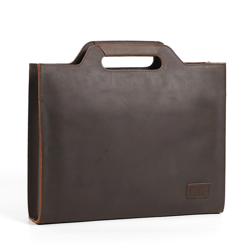 Briefcase Leather Slim - Busienss-maletín negro de cuero grueso para