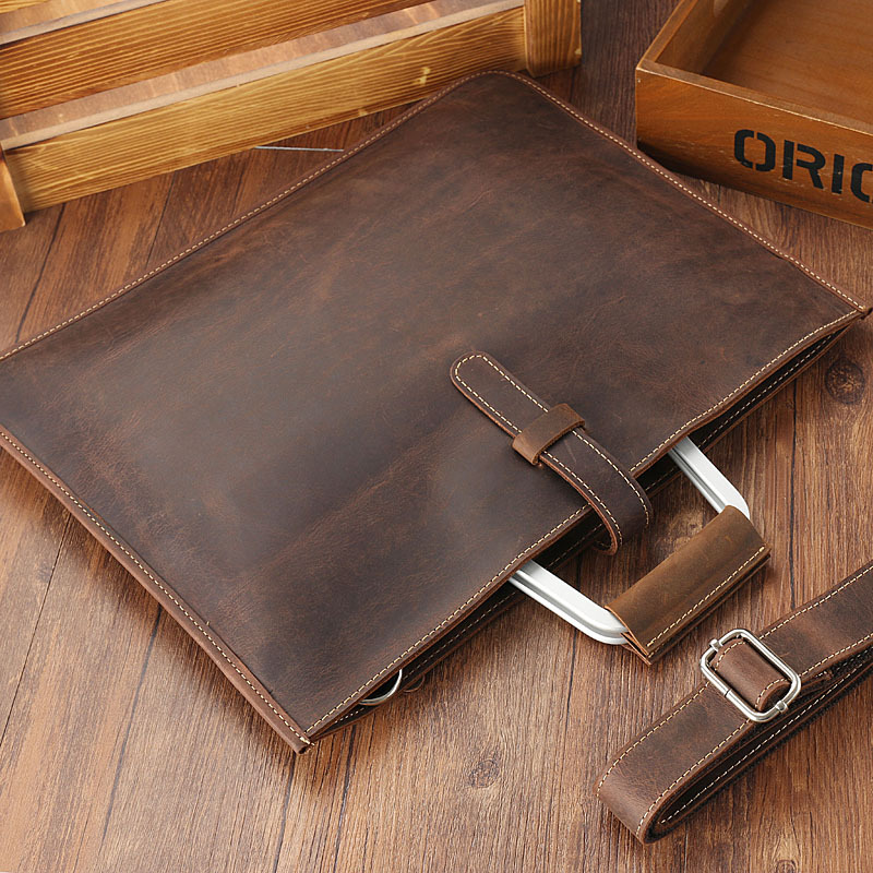Briefcase Leather Slim - Maletín de cuero Crazy Horse de