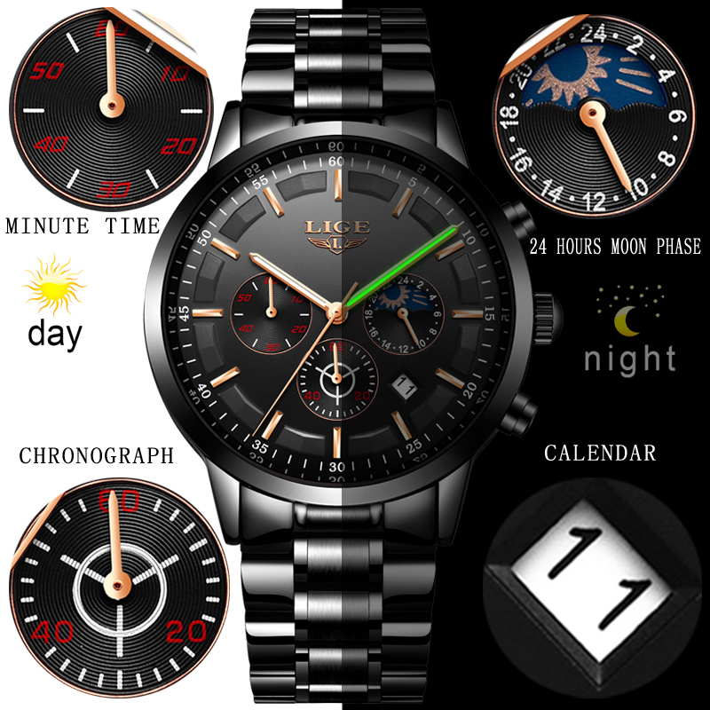 LIGE-reloj analógico de cuarzo - Luxury Bags Brands List reseña y precio