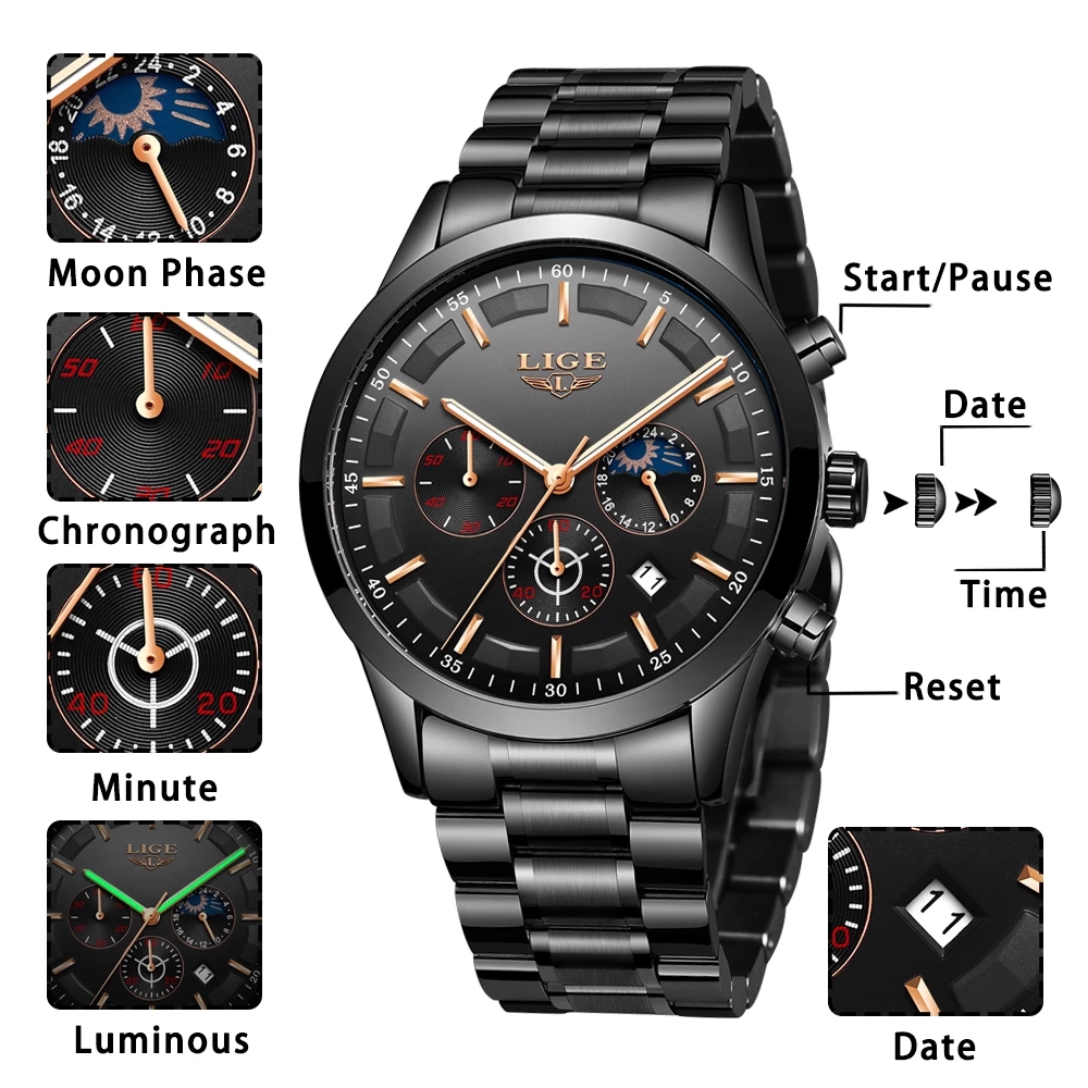 Relojes de negocios LIGE, relo - Luxury Bags Brands List reseña y precio